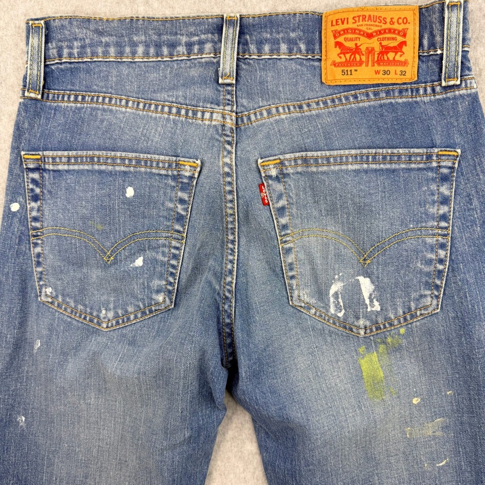 NWT Levis 511 Slim Fit Jeans Mens 30x32 Paint Splatter Distressed 04511-5534 - Picture 8 of 10